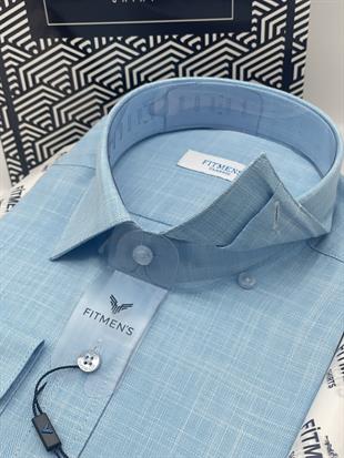 Klasik Uzun Kol Keten Yaka Alttan Düğmeli Hediye Kutulu Erkek Gömlek FS-003686 - Turkuaz