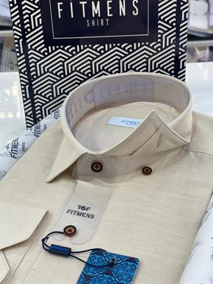 Klasik Uzun Kol Linen Keten Erkek Cepsiz Hediye Kutulu Gömlek FS-003044 - Bej