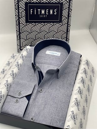 Klasik Uzun Kol Keten Cotton Hediye Kutulu Erkek Gömlek FS-001261 - Lacivert