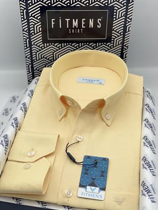 Klasik Uzun Kol Pamuklu Yaka Düğmeli Hediye Kutulu Kolay Ütülenebilir Erkek Gömlek FS-003897 - Sarı