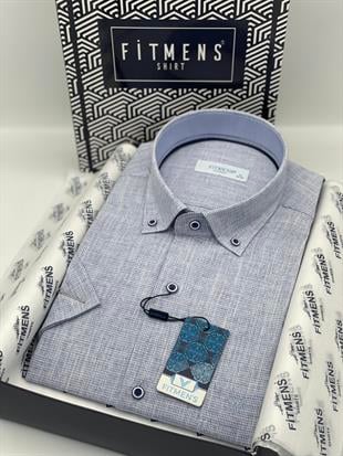 Klasik Kısa Kol Keten Yaka Düğmeli Hediye Kutulu Erkek Gömlek FS-003626 - Açık Mavi