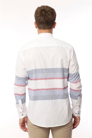 Slim Fit Uzun Kol Panolu Keten Hediye Kutulu Kolay Ütülenebilir Erkek Gömlek FS-002995 - Bordo Lacivert