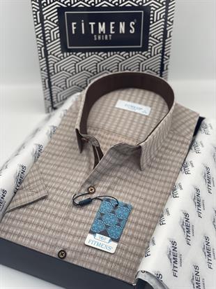 Klasik Kısa Kol Desenli Hediye Kutulu Erkek Gömlek FS-003620 - Kahverengi