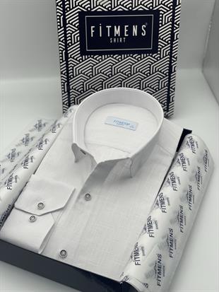 Klasik Uzun Kol Linen Keten Erkek Cepsiz Hediye Kutulu Gömlek FS-003044 - Beyaz
