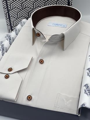 Klasik Uzun Kol Gabardin Düz Hediye Kutulu Erkek Gömlek FS-002155 - Ekru