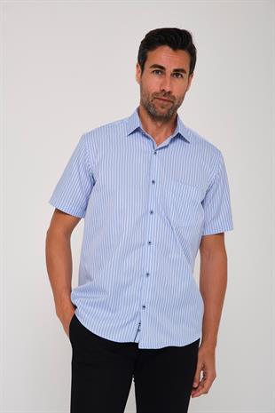 Klasik Kısa Kol Kalın Çizgili Hediye Kutulu Erkek Gömlek FS-000702 - Açık Mavi