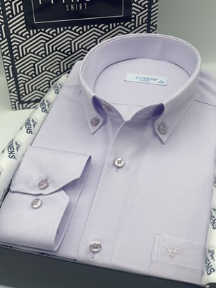 Klasik Uzun Kol Pamuklu Yaka Düğmeli Hediye Kutulu Kolay Ütülenebilir Erkek Gömlek FS-003897 - Lila