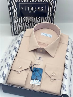 Klasik Uzun Kol Cepsiz Likralı Rahat Kumaş Erkek Gömlek FS-004517 - Bej