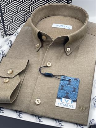 Slim Fit Uzun Kol Pamuklu Hediye Kutulu Kolay Ütülenebilir Erkek Gömlek FS-002225 - Kahverengi