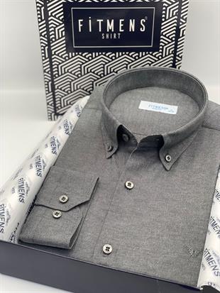 Slim Fit Uzun Kol Pamuklu Hediye Kutulu Kolay Ütülenebilir Erkek Gömlek FS-002225 - Antrasit