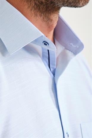 Klasik Kısa Kol V Flam Keten Hediye Kutulu Erkek Gömlek FS-001217 - Buz Mavi