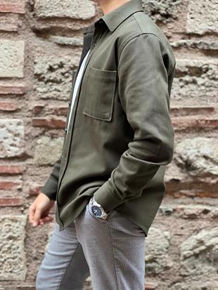 Oversize Gabardin Pamuklu Hediye Kutulu Erkek Ceket Gömlek FS-003868 - Haki