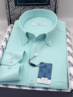 Klasik Uzun Kol Pamuklu Yaka Düğmeli Hediye Kutulu Kolay Ütülenebilir Erkek Gömlek FS-003897 - Mint