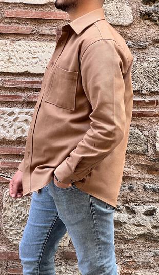Oversize Gabardin Pamuklu Hediye Kutulu Erkek Ceket Gömlek FS-003868 - Hardal
