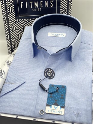 Klasik Kısa Kol Keten Cotton Hediye Kutulu Erkek Gömlek FS-003624 - Mavi
