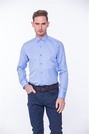 Klasik Uzun Kol Oxford Hediye Kutulu Kolay Ütülenebilir Erkek Gömlek FS-001254 - Mavi