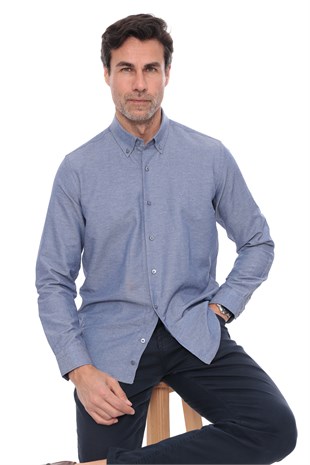 Slim Fit Uzun Kol Pamuklu Hediye Kutulu Kolay Ütülenebilir Erkek Gömlek FS-002225 - İndigo