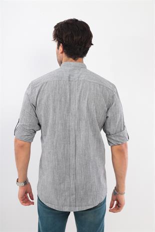 Slim Fit Uzun Kol Hakim Yaka Yarım Patlı Hediye Kutulu Erkek Gömlek FS-003687 - Siyah