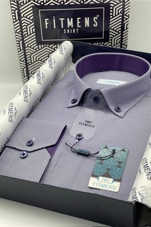 Klasik Uzun Kol Pöti Kareli Yaka Düğmeli Hediye Kutulu Erkek Gömlek FS-002273 - Mor