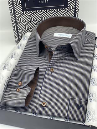 Klasik Uzun Kol Kareli Hediye Kutulu Erkek Gömlek FS-003105 - Lacivert