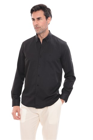 Slim Fit Uzun Kol Pamuklu Hediye Kutulu Kolay Ütülenebilir Erkek Gömlek FS-002225 - Siyah