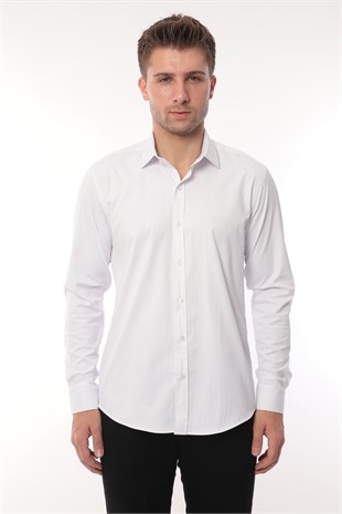Slim Fit Uzun Kol Likralı Hediye Kutulu Kolay Ütülenebilir Erkek Gömlek FS-002969 - Beyaz