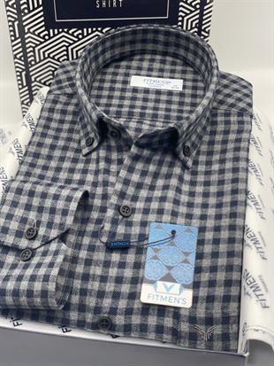 Klasik Uzun Kol Kışlık Ekoseli Oduncu Yaka Düğmeli Pamuklu Hediye Kutulu Erkek Gömlek FS-003128 - Lacivert