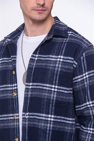 Oversize Yeni Sezon Gömlek Yaka Pamuklu Oduncu Hediye Kutulu Erkek Gömlek FS-002169 - Lacivert