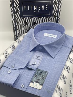 Klasik Uzun Kol Keten Yaka Alttan Düğmeli Hediye Kutulu Erkek Gömlek FS-003686 - Mavi