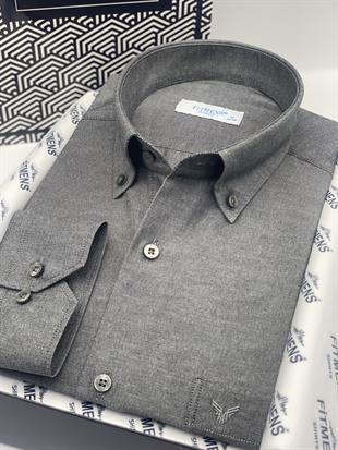 Klasik Uzun Kol Pamuklu Yaka Düğmeli Hediye Kutulu Kolay Ütülenebilir Erkek Gömlek FS-003897 - Antrasit