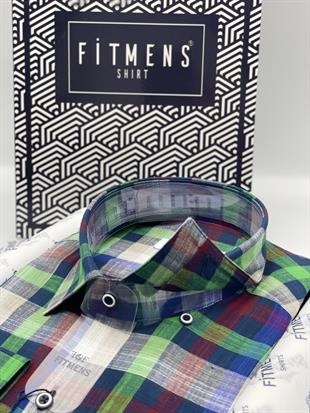 Klasik Uzun Kol Renkli Keten Cotton Cepsiz Yaka Alttan Düğmeli Erkek Hediye Kutulu Gömlek FS-003171 - Yeşil