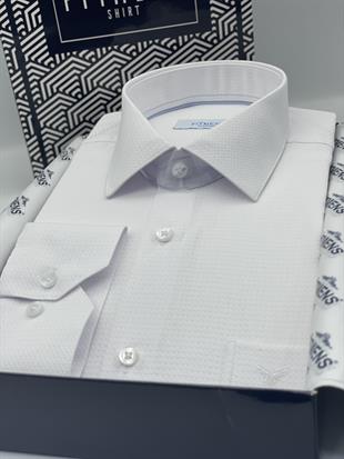 Klasik Uzun Kol Kare Armür Desenli Hediye Kutulu Erkek Gömlek FS-002151 - Beyaz