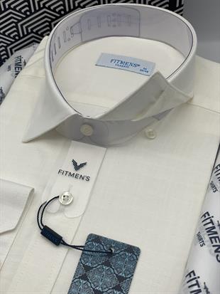 Klasik Uzun Kol Keten Yaka Alttan Düğmeli Hediye Kutulu Erkek Gömlek FS-003686 - Krem