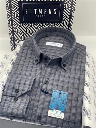 Klasik Uzun Kol Kışlık Ekoseli Oduncu Yaka Düğmeli Pamuklu Hediye Kutulu Erkek Gömlek FS-004342 - Gri