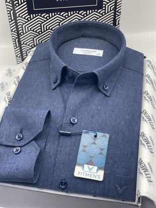 Klasik Uzun Kol Kışlık Oduncu Yaka Düğmeli Pamuklu Hediye Kutulu Erkek Gömlek Y.Filafil FS-003136 - Saks Mavi