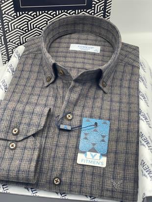 Klasik Uzun Kol Kışlık Ekoseli Oduncu Yaka Düğmeli Pamuklu Hediye Kutulu Erkek Gömlek FS-001989 - Kahverengi