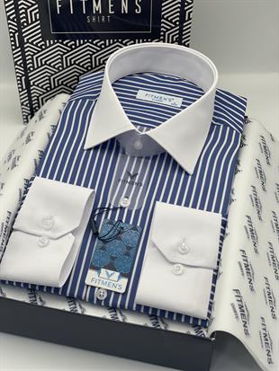 Klasik Uzun Kol Cepsiz Yaka Manşet Beyaz Hediye Kutulu Erkek Gömlek FS-004325 - Saks Mavi Beyaz