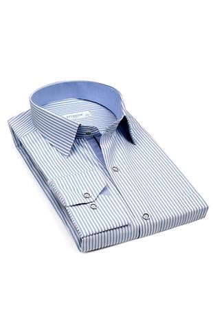 Klasik Uzun Kol Çubuk Çizgili Hediye Kutulu Erkek Gömlek FS-001365 - Beyaz Açık Mavi
