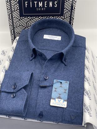 Klasik Uzun Kol Kışlık Yaka Düğmeli Yünlü %100 Cotton Hediye Kutulu Erkek Gömlek FS-003768 - Lacivert