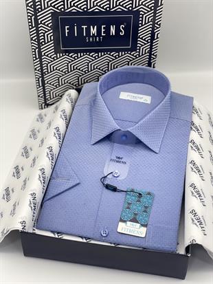 Klasik Kısa Kol Armürlü Hediye Kutulu Erkek Gömlek FS-004163 - Saks Mavi
