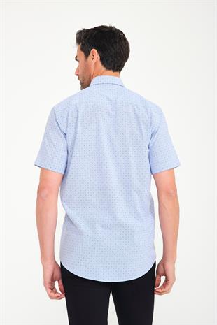 Klasik Kısa Kol Çarpı Filafil Desen Düğmeli Yaka Hediye Kutulu Erkek Gömlek FS-001215 - Koyu Lacivert