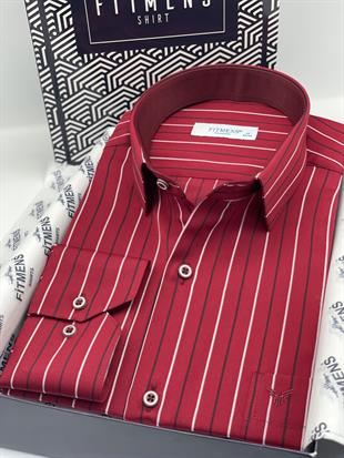 Klasik Uzun Kol Premium Çizgili Hediye Kutulu Erkek Gömlek FS-003272 - Bordo