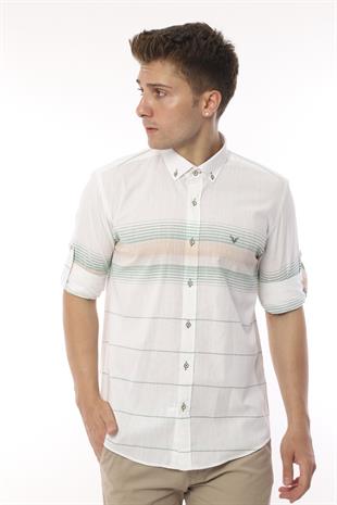 Slim Fit Uzun Kol Panolu Keten Hediye Kutulu Kolay Ütülenebilir Erkek Gömlek FS-002994 - Yeşil