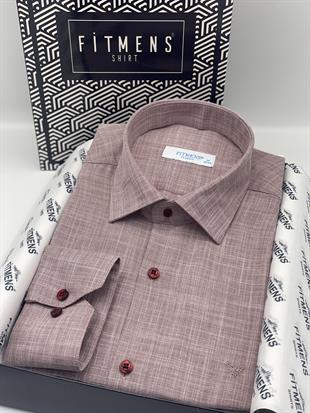 Klasik Uzun Kol Keten Yaka Alttan Düğmeli Hediye Kutulu Erkek Gömlek FS-003686 - Koyu Bordo