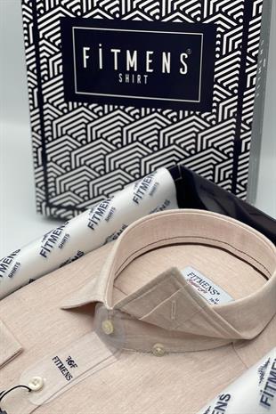 Regular Fit Uzun Kol Keten Cepsiz Hediye Kutulu Erkek Gömlek FS-001578 - Bej