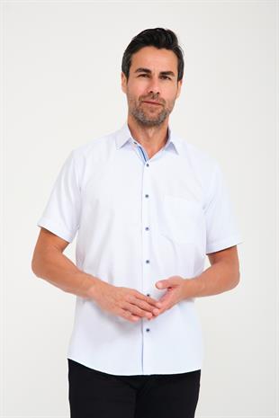 Klasik Kısa Kol Noktalı Hediye Kutulu Erkek Gömlek FS-001218 - Beyaz Açık Mavi