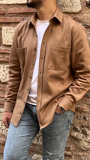 Oversize Gabardin Pamuklu Hediye Kutulu Erkek Ceket Gömlek FS-003868 - Hardal
