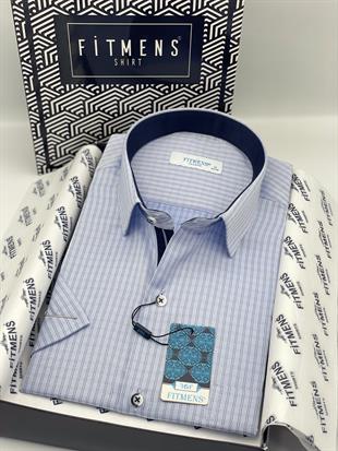 Klasik Kısa Kol Kareli Hediye Kutulu Erkek Gömlek FS-004157 - Mavi