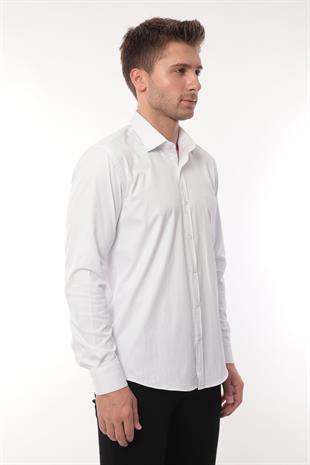 Slim Fit Uzun Kol Likralı Hediye Kutulu Kolay Ütülenebilir Erkek Gömlek FS-002969 - Beyaz