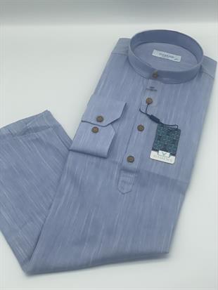 Slim Fit Uzun Kol Hakim Yaka Yarım Patlı Hediye Kutulu Erkek Gömlek FS-003687 - Açık Mavi